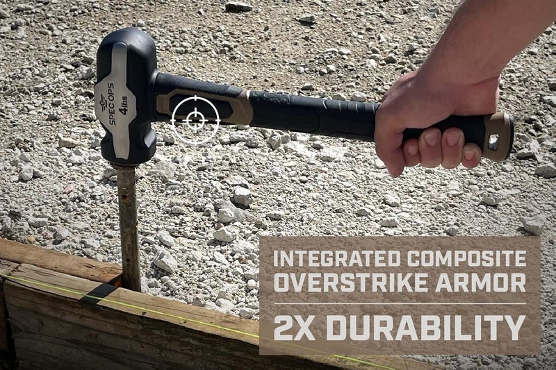 Spec-Ops Tools Engineering Hammer, 4 lb Sledge hammer with Removable Soft Mallet Cap & Bi-Material Shock Absorbing & Vibration Dampening Handle, 3% Donated to Veterans, Black/Tan - Image 5